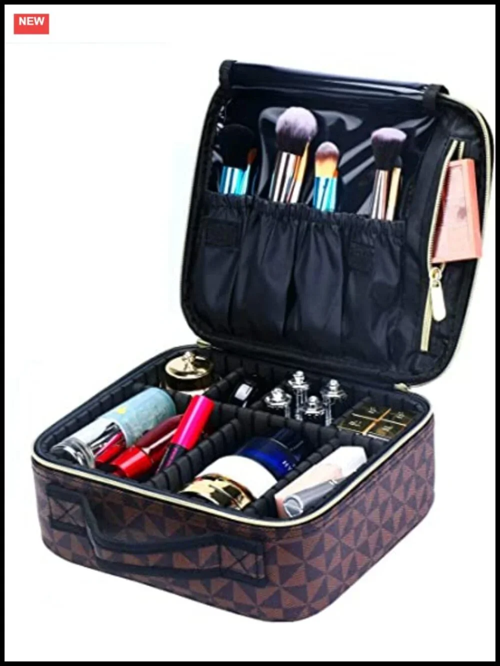 Travel Makeup Train Case Organizer with Adjustable Dividers Leather